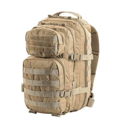 M-Tac Assault Pack reppu MOLLE-järjestelmällä, ihanteellinen kaupunkikäyttöön tai lyhyemmille vaelluksille. Mukavat pehmeät olkahihnat, 20 L tilavuus.