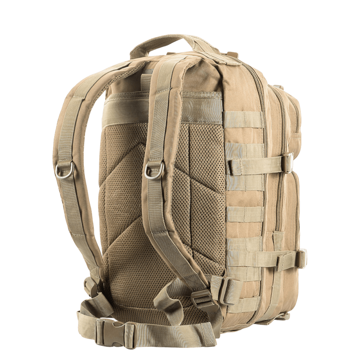 M-Tac Assault Pack, MOLLE-järjestelmä ja säädettävät hihnat, sopii kaupunkirepuksi tai lyhyille retkille.