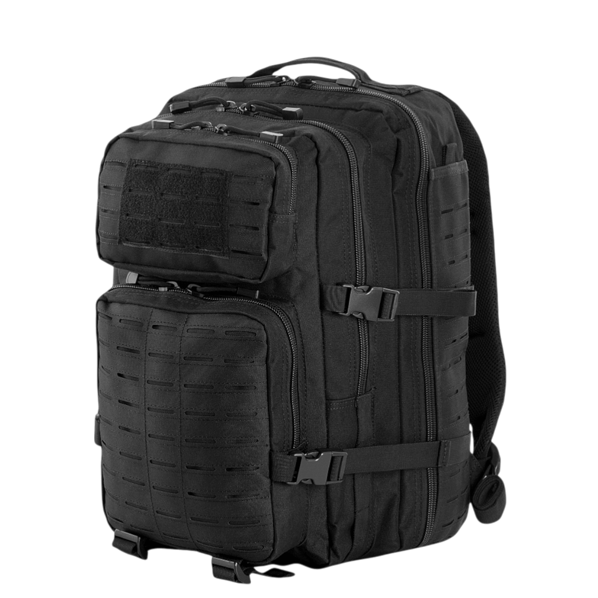 M-Tac Large Assault Pack Laser Cut -reppu, MOLLE-järjestelmä ja tuuletustasku, musta malli