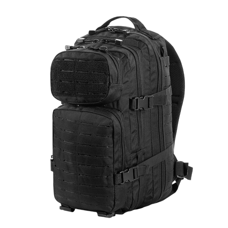 M-Tac Assault Pack Laser Cut -reppu MOLLE-järjestelmällä ja säädettävillä remmeillä, täydellinen kaupunkiin tai patikointiin.