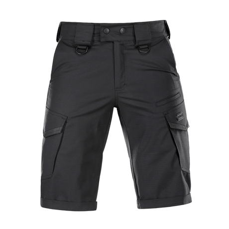 M-Tac Shorts Aggressor Gen.II Flex mustat taktiset shortsit monikäyttöiseen käyttöön, valmistettu ripstop-kankaasta, vettä hylkivä, kestävä rakenne.
