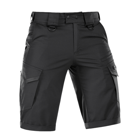 M-Tac Shorts Aggressor Gen.II Flex ripstop-kankaasta, mustat, monikäyttöiset harjoitteluun ja vapaa-aikaan, taktinen muotoilu.