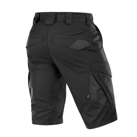 M-Tac Shorts Aggressor Gen.II Flex mustat ripstop-kankaasta, taktinen muotoilu, monikäyttöiset harjoitteluun ja arkeen, vesi- ja likahylkivä.