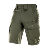 M-Tac Shorts Aggressor Gen.II Flex taktiset vihreät shortsit taskuilla, kevyt ja joustava muotoilu harjoitteluun ja vapaa-aikaan.