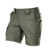 M-Tac Shorts Aggressor Short oliivinvärisenä taktisin ominaisuuksin ja YKK-vetoketjuin, sopivat aktiiviseen kaupunki- tai luontokäyttöön.