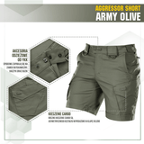 M-Tac Shorts Aggressor Short army-oliivina, taktisia ominaisuuksia, sopii aktiivisiin kevät- ja kesäpäiviin luonnossa tai kaupungissa