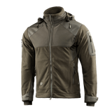 M-Tac Norman Windblock -fleecetakki oliivinvärisenä, suunniteltu mukavuuteen ja lämpöön WindBlock-materiaalilla ja softshell-paneeleilla.