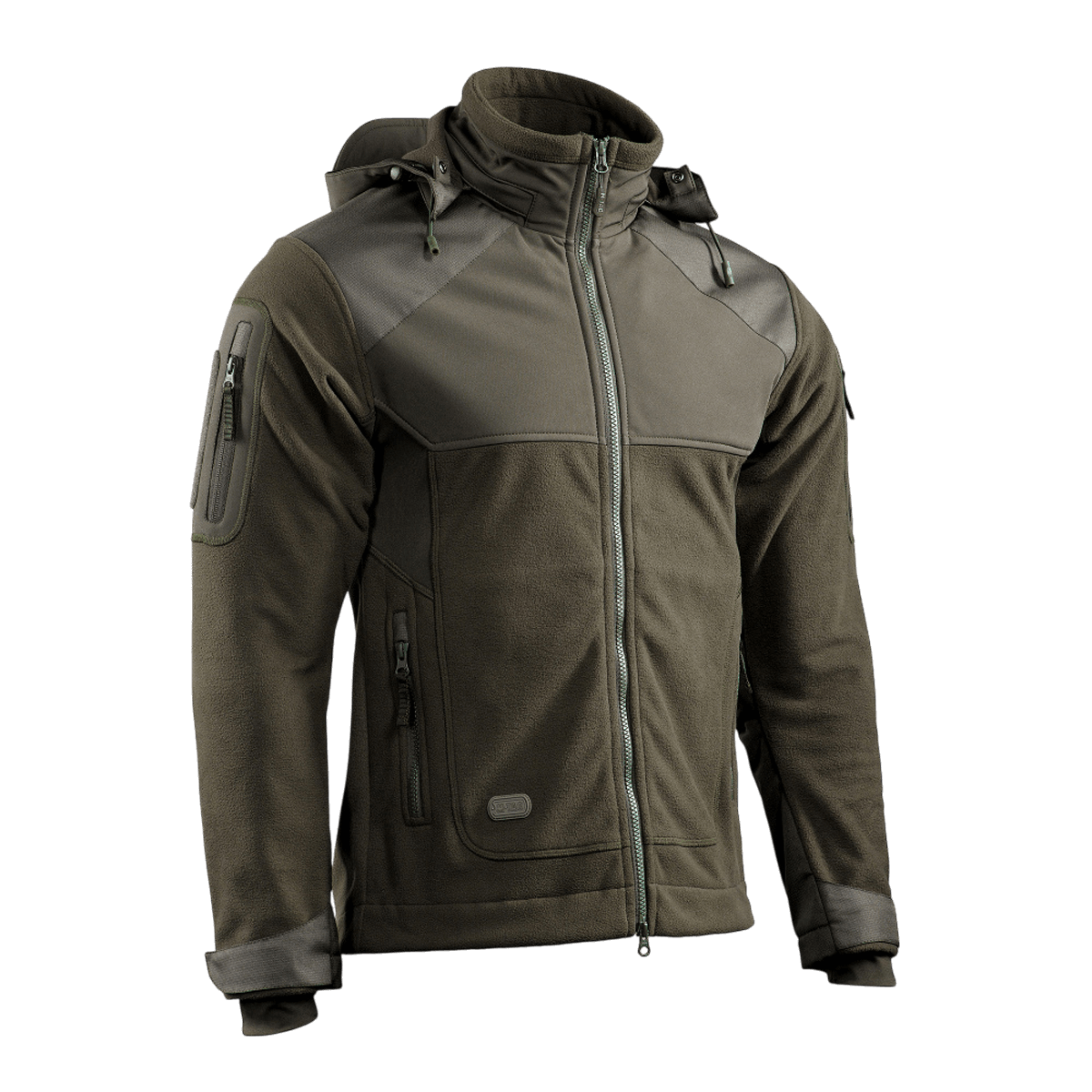 M-Tac Norman Windblock -fleecetakki ruskeana softshell-paneeleilla, suunniteltu maksimaaliseen mukavuuteen, lämpöön ja hengittävyyteen kylmään säähän.