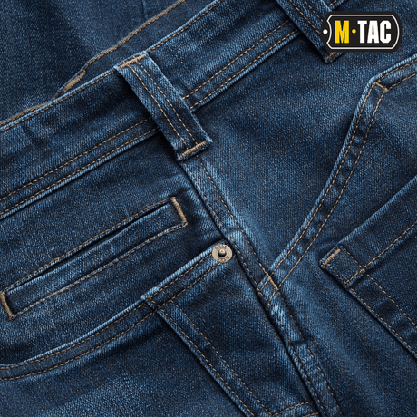 Lähikuva M-Tac Tactical Gen.I Regular Fit -farkuista, fokusissa yksityiskohdat ja ompeleet.