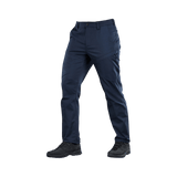 M-Tac Tactical Bukser Patrol Gen II Flex tummansininen, suunniteltu liikkumiseen ja kestävyyteen, edestä nähtynä.