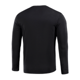 M-Tac Long-sleeve T-shirt 93/7 selkäosa mustana, valmistettu 93% puuvillaa ja 7% elastaania, sopii arkeen, univormuihin ja ulkoiluun.