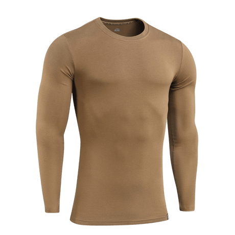 M-Tac Long-sleeve T-shirt 93/7 93% puuvillaa ja 7% elastaania, ruskea, sopii arkeen ja ulkoiluun, esitetty valkoisella taustalla.