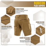 M-Tac Shorts Rubicon Flex Coyote -väri, cargotaskumalli ja YKK-vetoketjut, suunniteltu kesäkäyttöön ja maksimaaliseen liikkumisvapauteen.