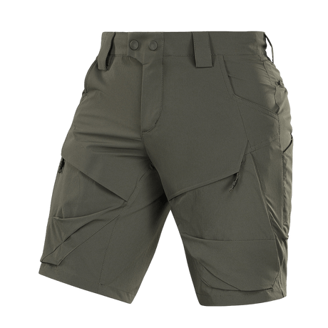 M-Tac Shorts Rubicon Flex tummanoliivinvihreät, cargotaskut ja YKK-vetoketjut, ihanteelliset kesään ja liikkumavapauteen.