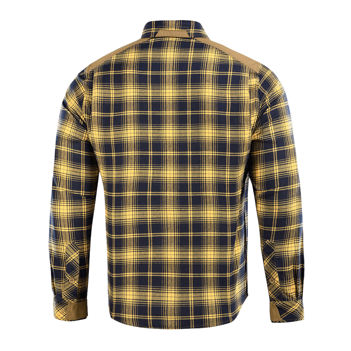 M-Tac Redneck -paita navy sininen/keltainen ruudullinen, nähtynä takaa säädettävät hihat ja vahvistetut olkapäät.
