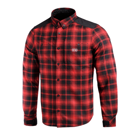 M-Tac Redneck -paita laivastonsininen/keltainen, taktinen ruutupaita, vahvistetut olkapäät, säädettävät velcro-hihat, tuulta- ja vettähylkivä materiaali.