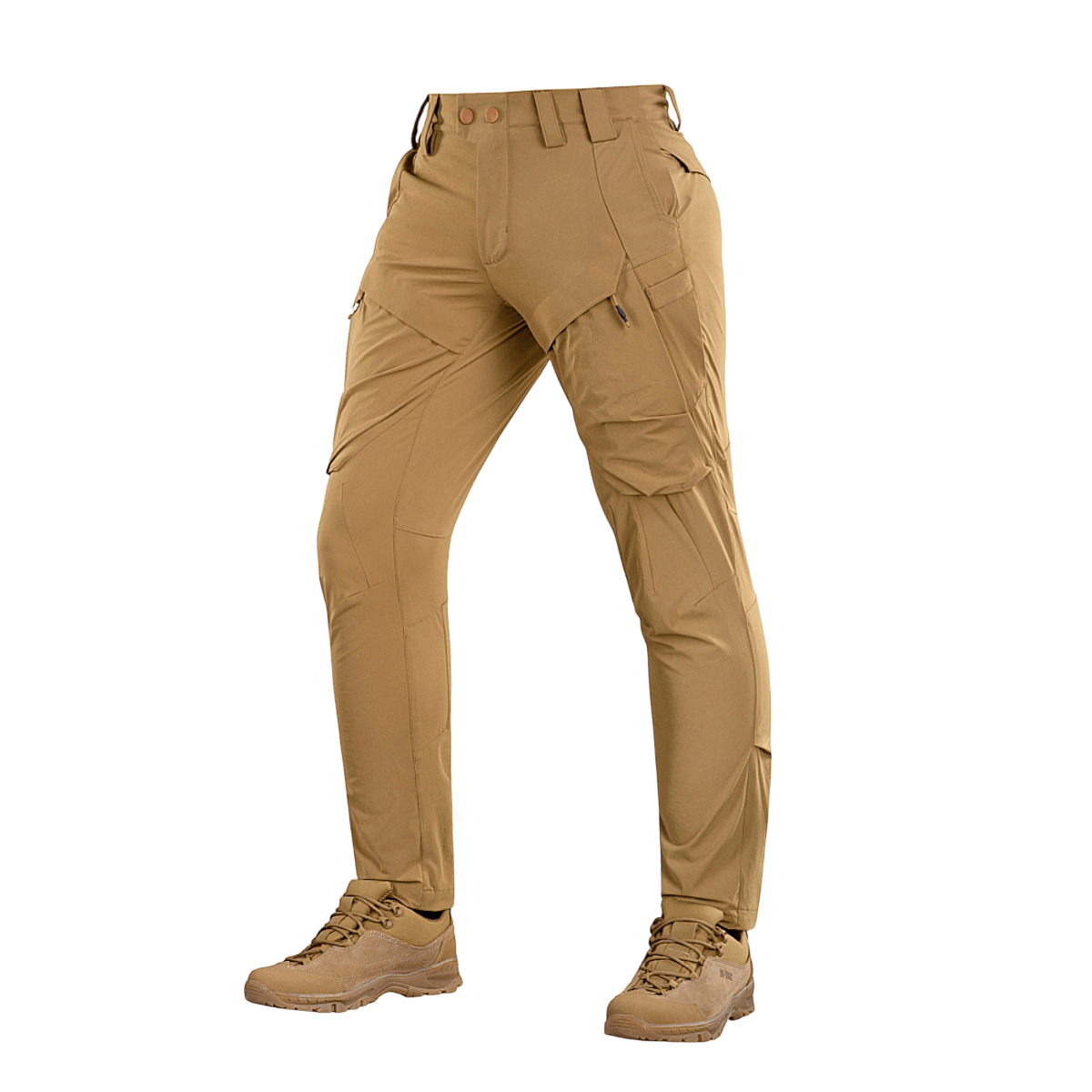 M-Tac Rubicon Flex -housut beigenä, suunniteltu harjoitteluun ja vapaa-aikaan innovatiivisella cargo-taskulla ja 4-Way Stretch -materiaalilla.