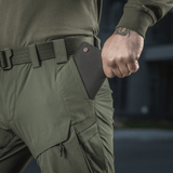 M-Tac Rubicon Flex vihreänä, innovatiivinen cargo-tasku ja 4-Way Stretch -kangas, sopii treeniin ja vapaa-aikaan.