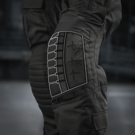 M-Tac-housut STURM NyCo Extreme Gen.II Cordura 500D -vahvikkeilla ja EVA-vaahtotäytteellä polvessa, musta taktinen muotoilu.
