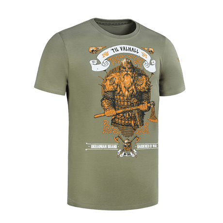 M-Tac T-shirt Viking, viikinkiprintti ja "Til Valhall" -teksti. Vihreä T-shirt ilmentämään taistelutahtoa ja arvoja.