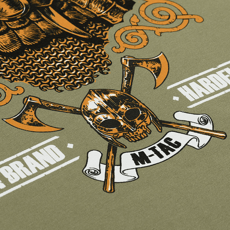 M-Tac T-shirt Viking, viikinkikypärä ja kirveet - "Til Valhall" -kuvio edessä.