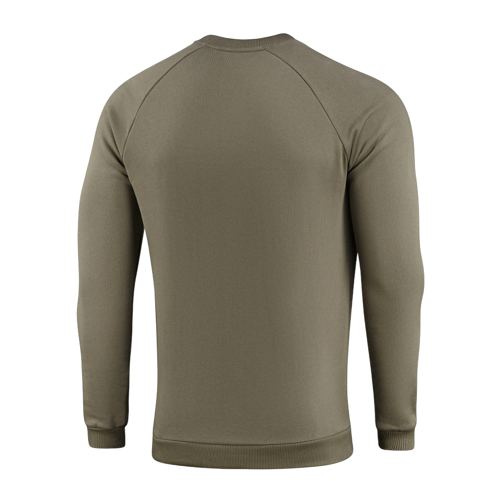 M-Tac Sweatshirt Cotton Hard, oliivinvihreä puuvilla, nähty takaa, resorit hihoissa ja helmassa, sopii arkeen.