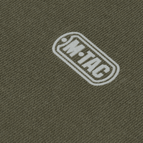 M-Tac Sweatshirt Cotton Hard, heijastava logo painettuna oliivinvihreälle puuvillakankaalle, 100 % puuvillaa, tiheys 390 g/m².