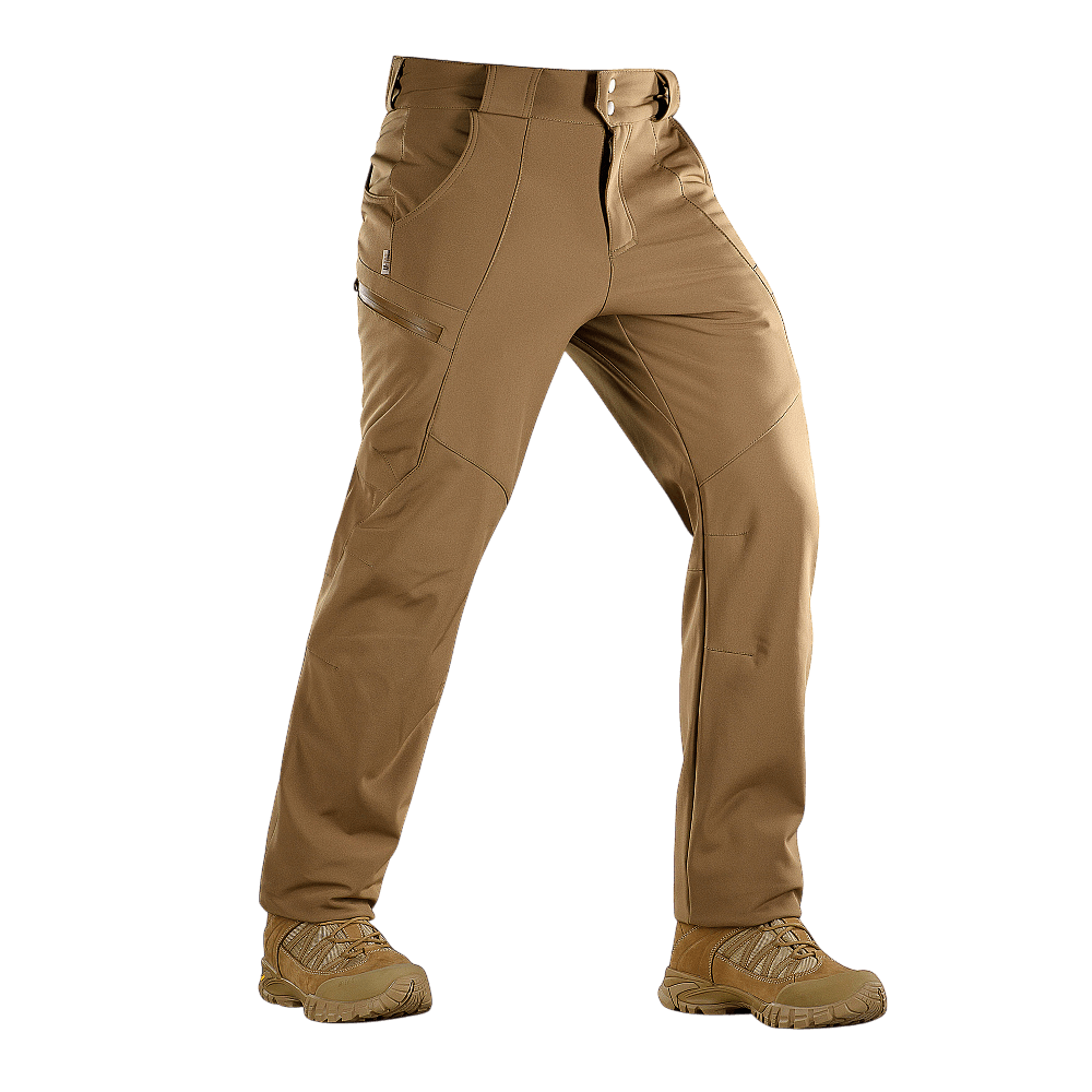 M-Tac Bukser Soft Shell Vinter ruskeana softshell-materiaalista fleece-vuorella, sopivat syksyyn ja talveen.