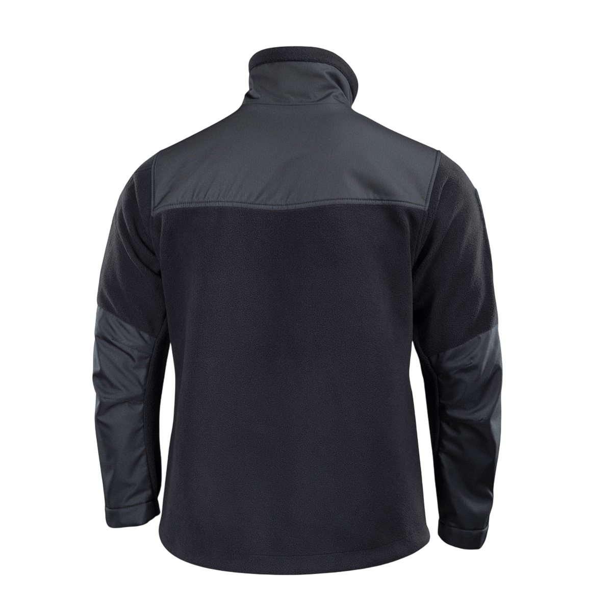 M-Tac Alpha Microfleece Jakke Gen.II musta fleece-takki vahvistetuilla olkapäillä ja hihoilla, takakuva. Ihanteellinen taktiseen käyttöön ja ulkoiluun.