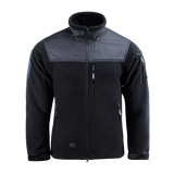 M-Tac Alpha Microfleece Jakke Gen.II mustana vahvistetuilla olkapäillä ja hihoilla, ihanteellinen taktiseen käyttöön kylmällä säällä.