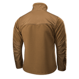 M-Tac Alpha Microfleece takki Gen.II ruskeana takaa nähtynä, sopii taktiseen ja ulkokäyttöön kylmässä säässä, valmistettu kestävästä fleecestä.