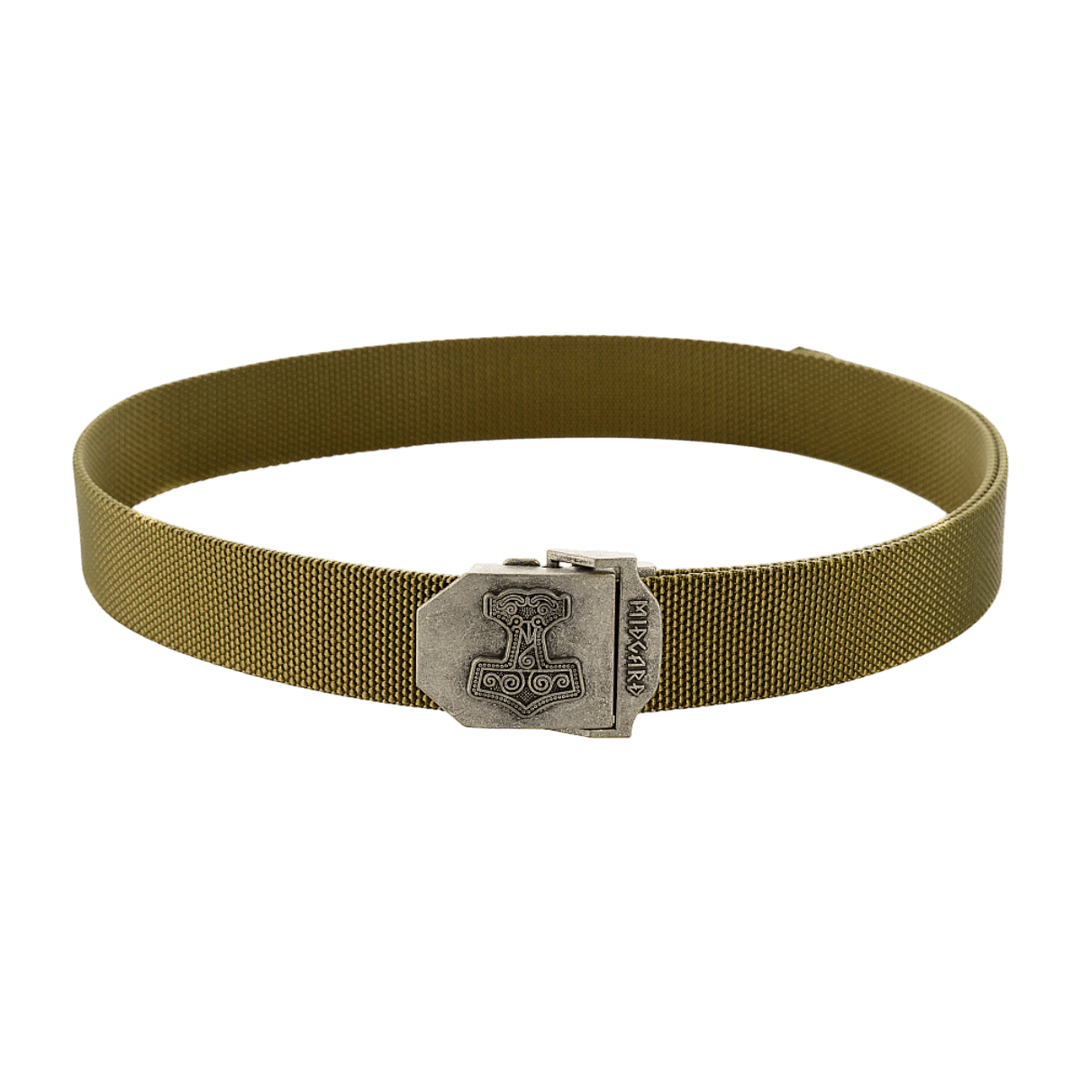 M-Tac Thors Hammer Bælte – sotilaallinen tyyli ja toiminnallisuus, säädettävä solki ja Thor's Hammer -embleemi, 100% nylon, leveys 38 mm.