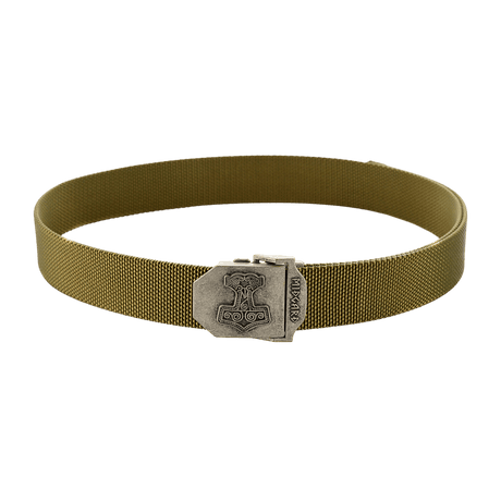 M-Tac Thors Hammer Bælte – sotilaallinen tyyli ja toiminnallisuus, säädettävä solki ja Thor's Hammer -embleemi, 100% nylon, leveys 38 mm.