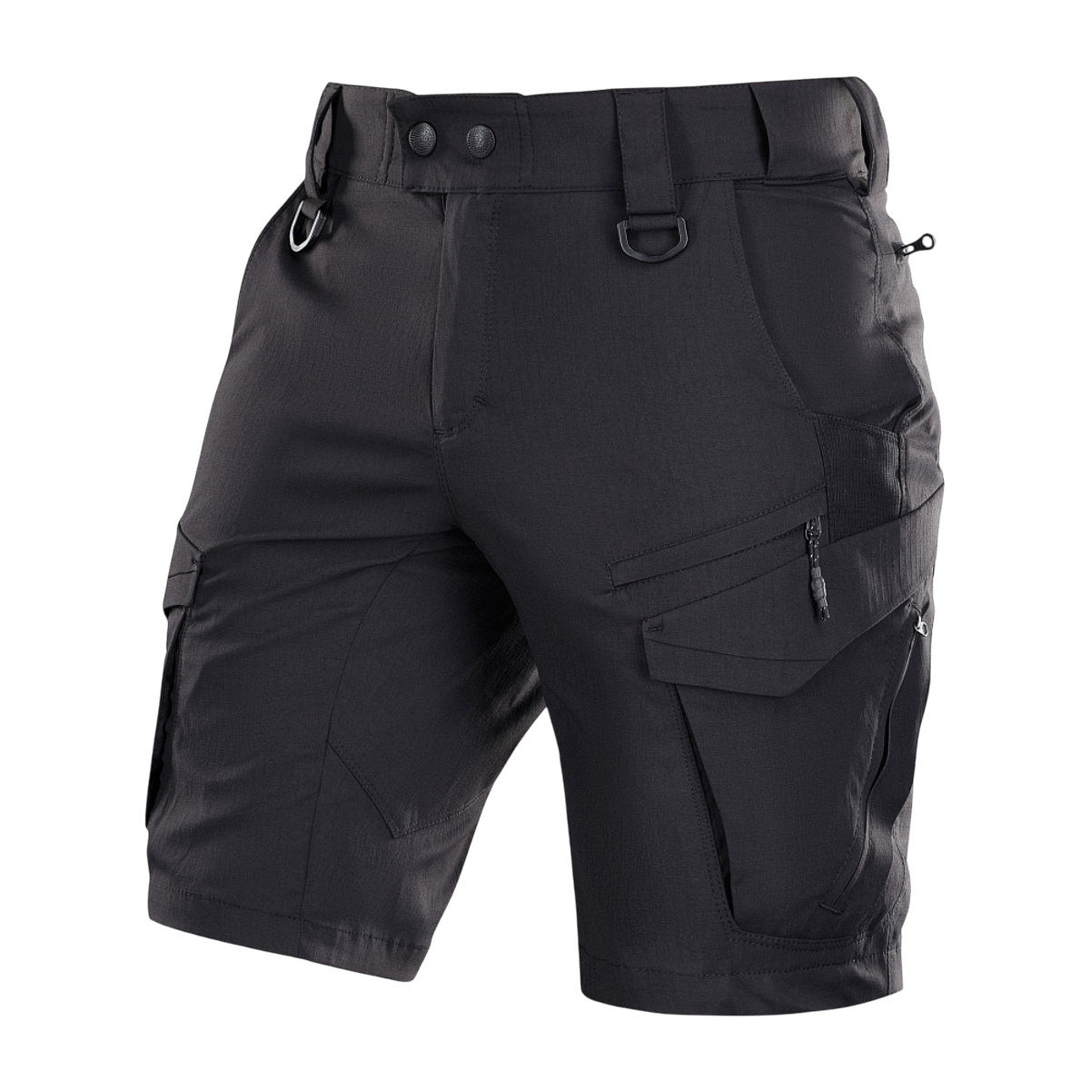 M-Tac Aggressor Summer Flex Shorts kevyestä Flex Rip-Stop -kankaasta, 7 taskua, joustava vyötärö ja D-renkaat varusteille.