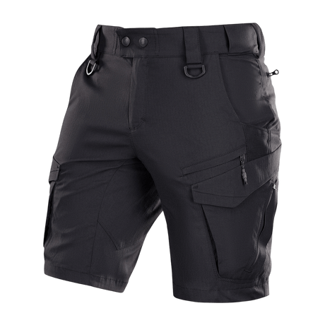 M-Tac Aggressor Summer Flex Shorts kevyestä Flex Rip-Stop -kankaasta, 7 taskua, joustava vyötärö ja D-renkaat varusteille.
