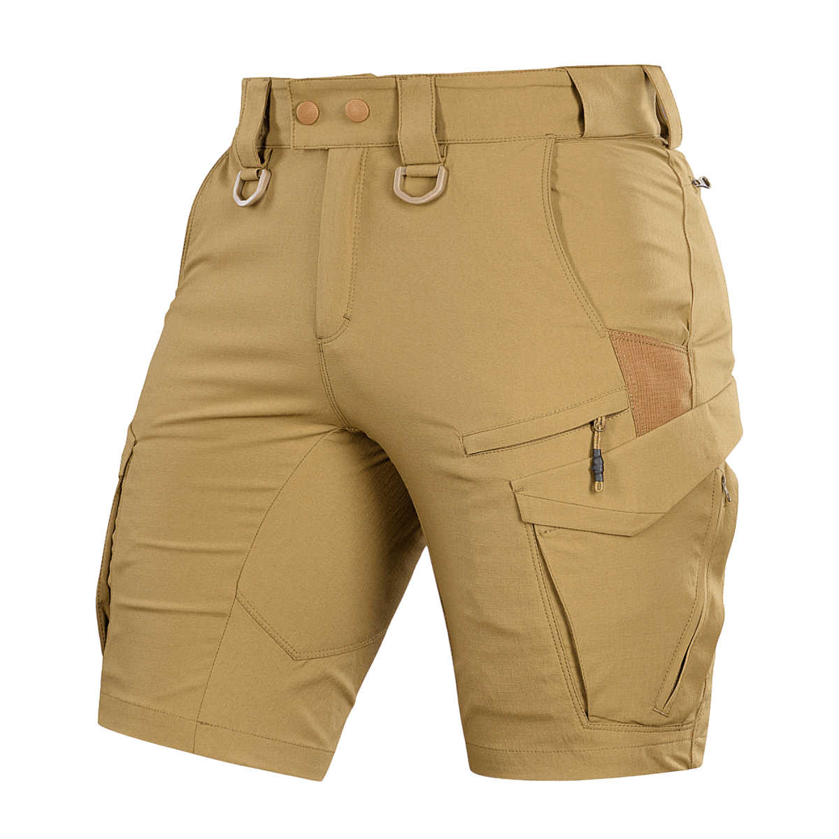 M-Tac Aggressor Summer Flex Shorts kevyeen taktiseen muotoiluun, valmistettu Flex Rip-Stop -kankaasta monilla taskuilla ja säädettävillä toiminnoilla.