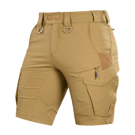 M-Tac Aggressor Summer Flex Shorts kevyeen taktiseen muotoiluun, valmistettu Flex Rip-Stop -kankaasta monilla taskuilla ja säädettävillä toiminnoilla.