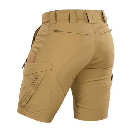 M-Tac Aggressor Summer Flex Shorts kevyellä taktillisella muotoilulla, toiminnallisilla taskuilla ja joustavalla istuvuudella, takaa kuvattu.
