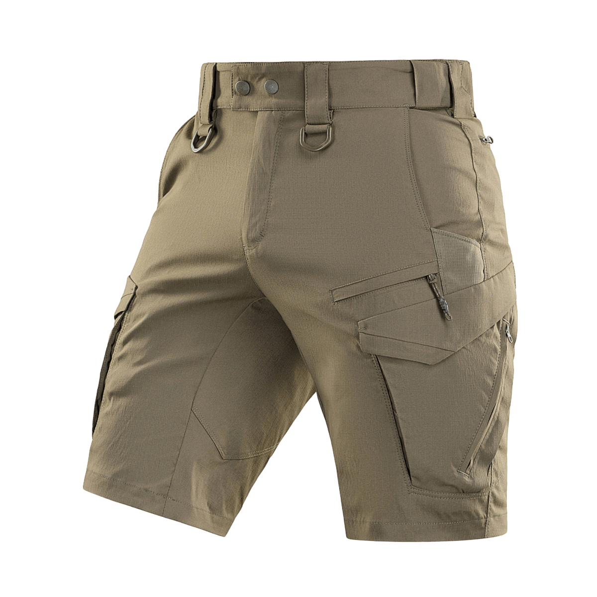 M-Tac Aggressor Summer Flex Shorts kevyessä Flex Rip-Stop -kankaassa, useilla toiminnallisilla taskuilla ulkoiluun.