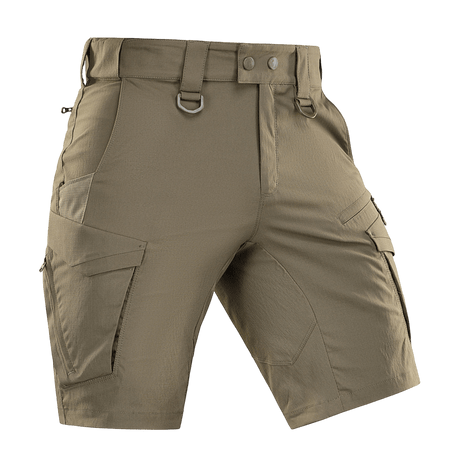M-Tac Aggressor Summer Flex Shorts, Flex Rip-Stop -kangas, kevyet taktiset shortsit D-ringeillä ja seitsemällä taskulla, ideaalit harjoitteluun ja työhön.