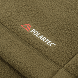 Lähikuva M-Tac Sprint Fleece Sweatshirt Polartecista, valmistettu kestävästä ja pehmeästä Polartec® 200 Series -fleecestä oliivinvärisenä.