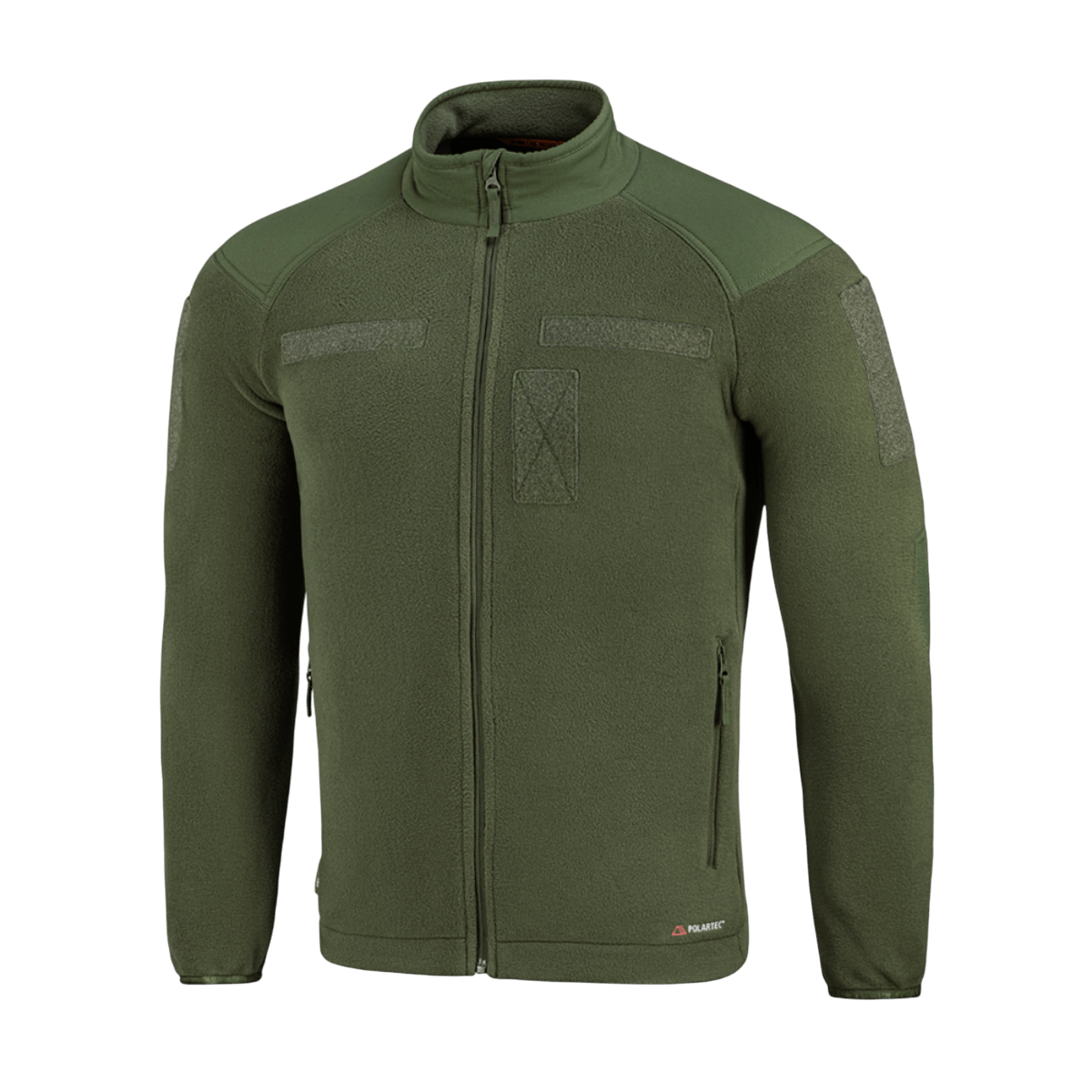 M-Tac Combat Fleece Polartec -takki oliivinvihreänä, Velcro-paneelit ja tuulisuojat, täydellinen taktiseen ja arkikäyttöön.