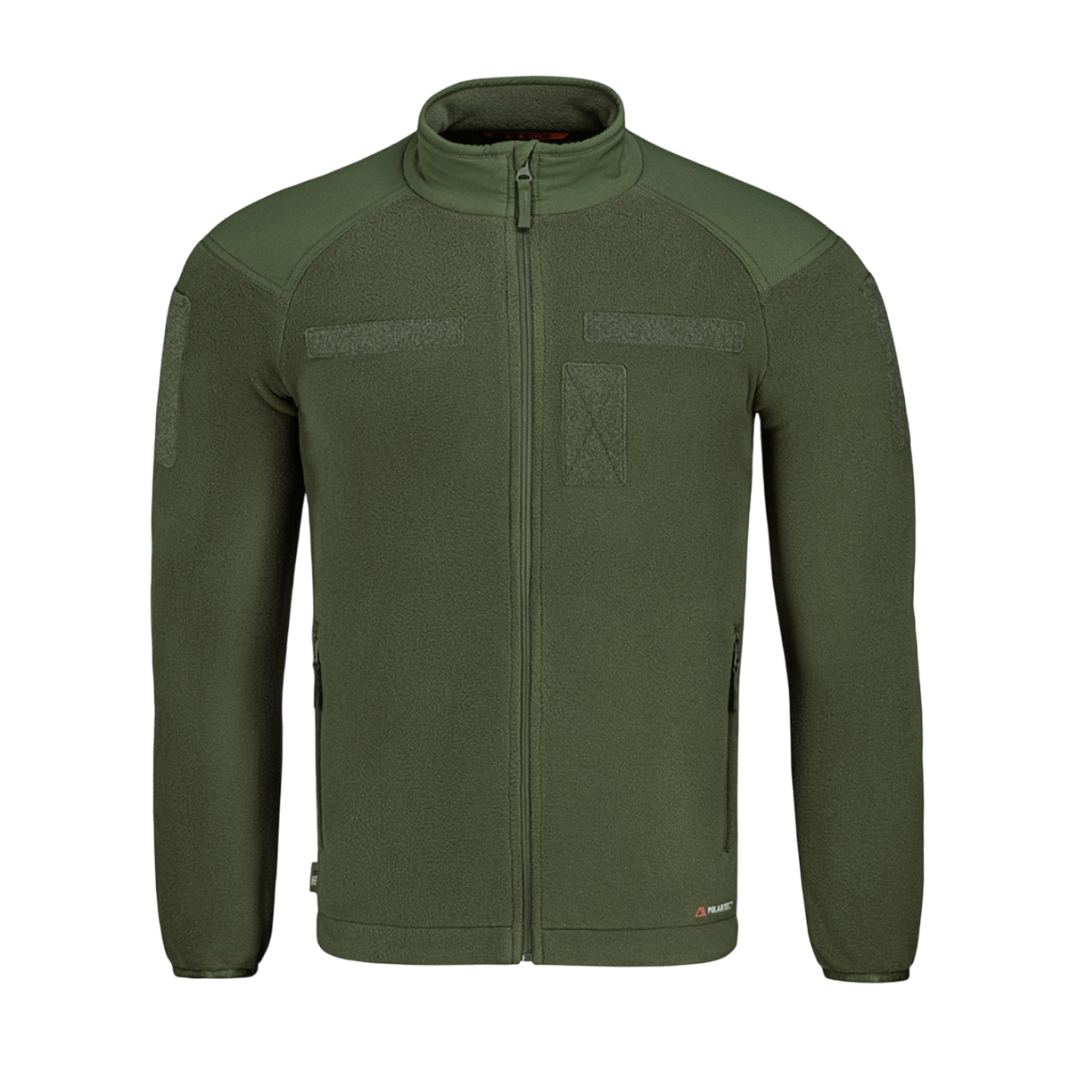M-Tac Combat Fleece Polartec -takki oliivinvihreänä, YKK-vetoketjut ja Velcro-paneelit taktiseen ja arkikäyttöön, valmistettu Polartec fleecestä.