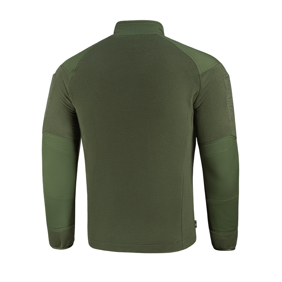 M-Tac Combat Fleece Polartec -takki takaa kuvattuna, oliivinvihreä, näyttää takin muotoilun ja materiaalin, sopii taktiseen käyttöön.