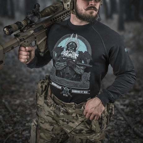 M-Tac Raglan Odin Mystery Odin-kuvalla, rento ja taktinen muotoilu, sopii arkeen, valmistettu puuvillasta ja elastaanista.