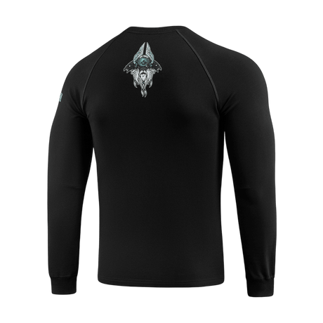 M-Tac Raglan Odin Mystery mustana Odin-kuosilla, 95% puuvillaa, 5% elastaania, sopii arkeen ja casual-/taktiseen tyyliin.