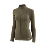 M-Tac Sweater Nord Fleece Polartec naisten malli oliivinvihreänä, valmistettu Polartec® 200 Series -fleecestä, YKK-vetoketjulla ja pystykauluksella mukavuutta varten.