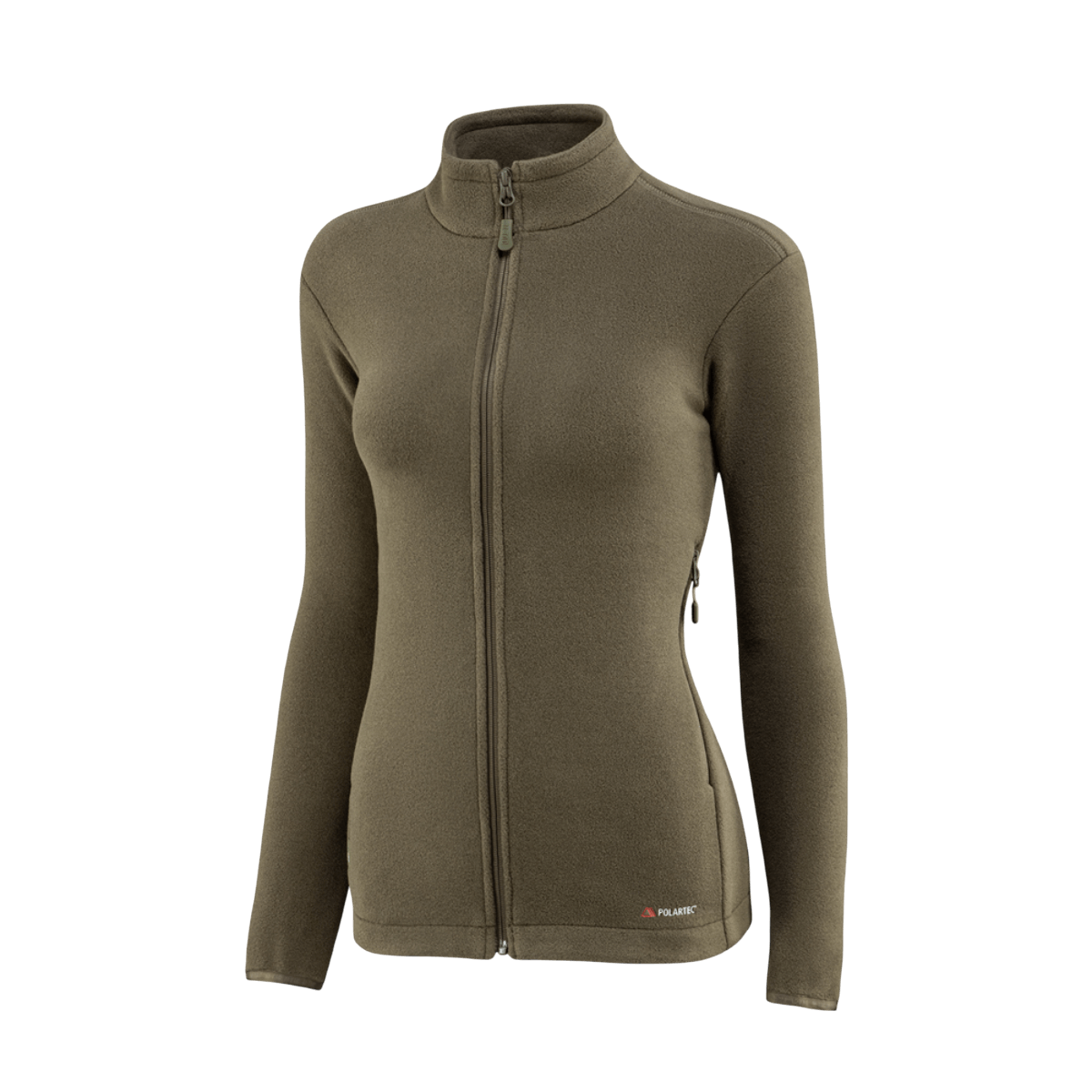 M-Tac Sweater Nord Fleece Polartec naisten malli oliivinvihreänä, valmistettu Polartec® 200 Series -fleecestä, YKK-vetoketjulla ja pystykauluksella mukavuutta varten.