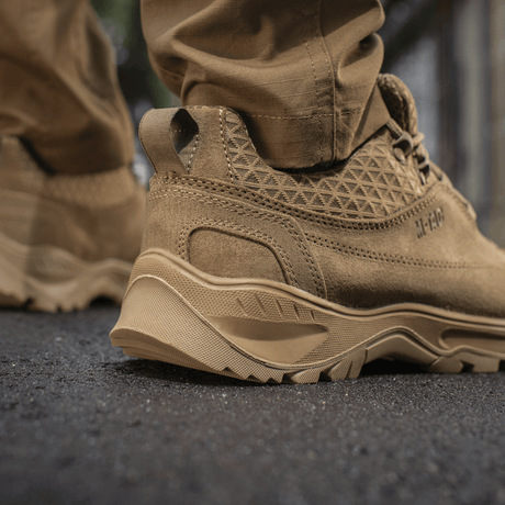 M-Tac Tactical Sneakers Patrol R Vent, mokkanahka ja hengittävä 3D-mesh, liukastumaton pohja; takapäästä nähtynä.