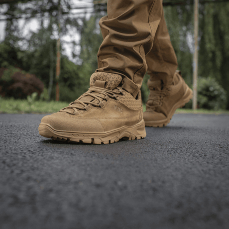 M-Tac Tactical Sneakers Patrol R Vent, asfaltilla; sopii trekkingiin, juoksuun ja arkeen, kestävä mokkanahka ja 3D-mesh.